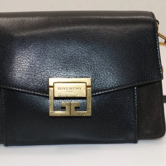 GIVENCHY Goatskin Suede Small GV3 Shoulder Bag Black - Picture 16 of 16